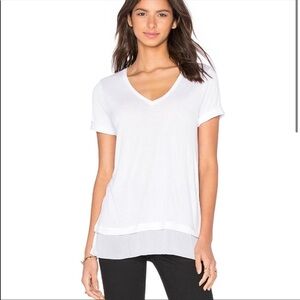 VINCE Pink V-Neck Contrast Chiffon Hem Casual Layering T-Shirt Size Small